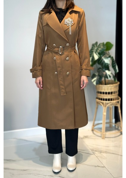 Çıkartılabilir Broş ve Leopar Astar Detay Trençkot 6350 Taba fiyatları