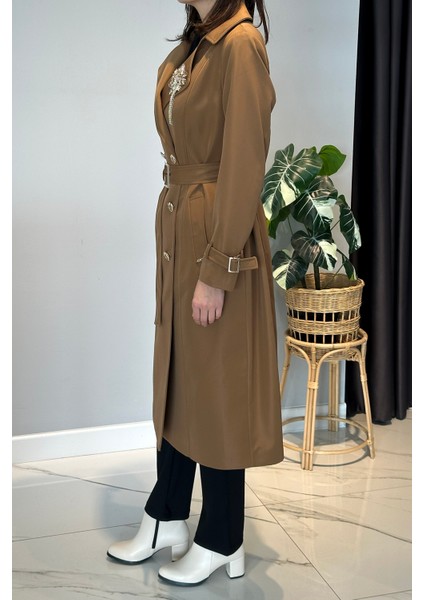 Çıkartılabilir Broş ve Leopar Astar Detay Trençkot 6350 Taba fırsatları