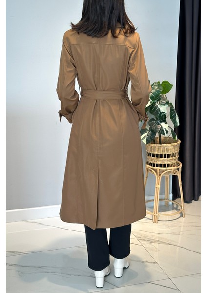 Çıkartılabilir Broş ve Leopar Astar Detay Trençkot 6350 Taba indirimleri