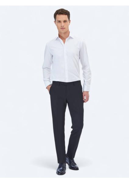 Beyaz Düz Slim Fit Dokuma Klasik %100 Pamuk Gömlek