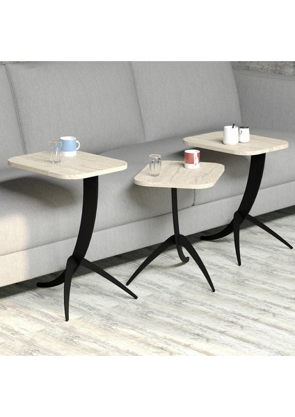 Pion Metal Ayaklı 3'lü Zigon Sehpa -Traverten Mermer modelleri