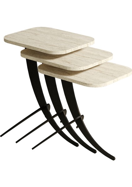 Pion Metal Ayaklı 3'lü Zigon Sehpa -Traverten Mermer fırsatları