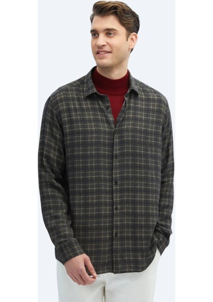 Antrasit Kareli Regular Fit Dokuma Casual Gömlek indirimleri