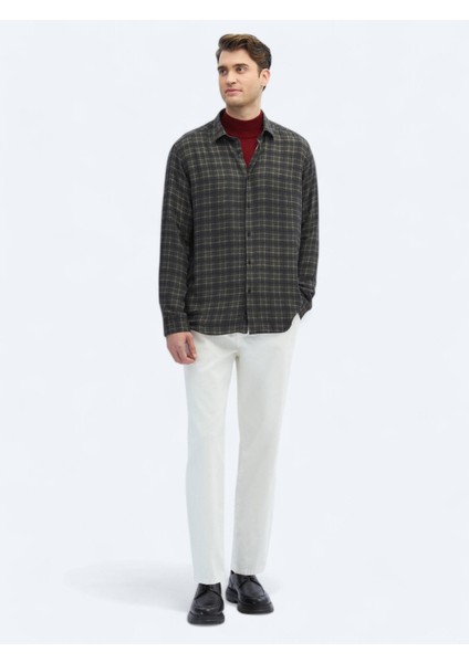 Antrasit Kareli Regular Fit Dokuma Casual Gömlek