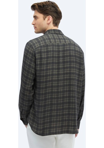 Antrasit Kareli Regular Fit Dokuma Casual Gömlek