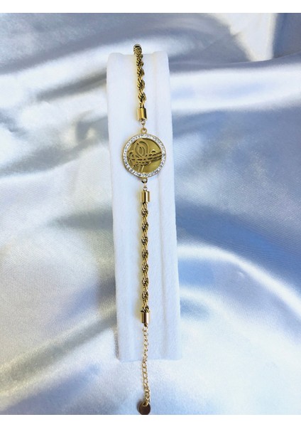 Taş Detaylı Çelik Tuğra Burgu Zincir