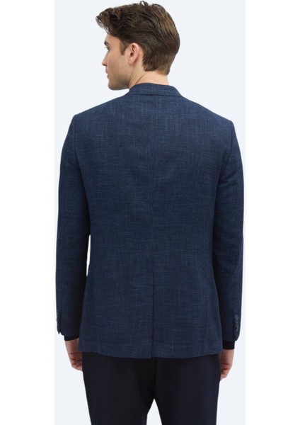 İndigo Desenli Modern Fit Ceket
