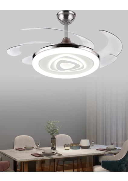 Tavan Vantilatörü Pervaneli Avize Kumandalı Açılır-Kapanır Gizlinebilir Kanat Üç Işık Renk CAP108 cm