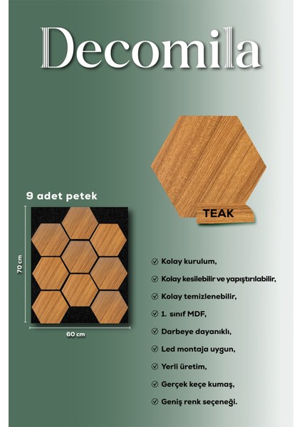 Mdf Ahşap Akustik Duvar ve Tavan Paneli Petek 60X67 cm - Teak indirimleri