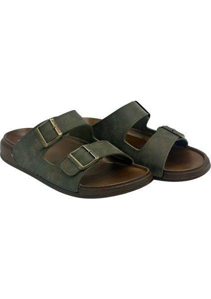 Deri Çift Bant Anatomik Erkek Terlik