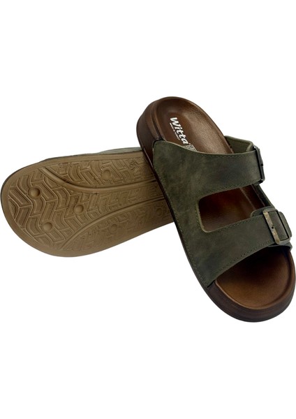 Deri Çift Bant Anatomik Erkek Terlik