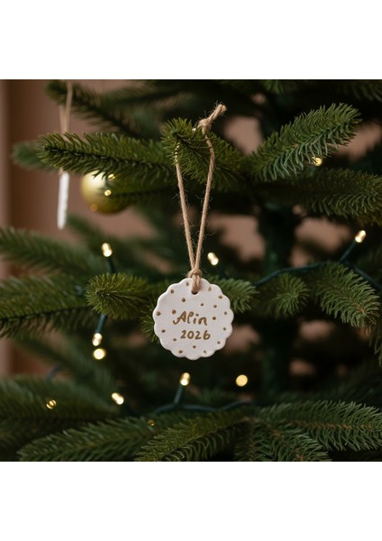 2026 Kişiye Özel Yaldızlı Yılbaşı Ağacı Süsü – El Yapımı Seramik Süs