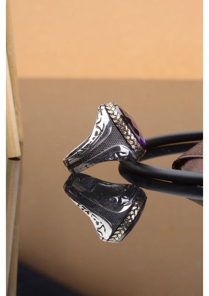 Mor Zirkon Taşlı 925 Ayar Gümüş Erkek Yüzük modelleri