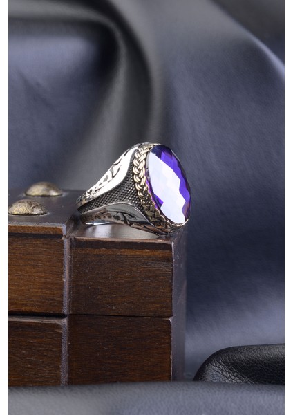 Mor Zirkon Taşlı 925 Ayar Gümüş Erkek Yüzük fırsatları