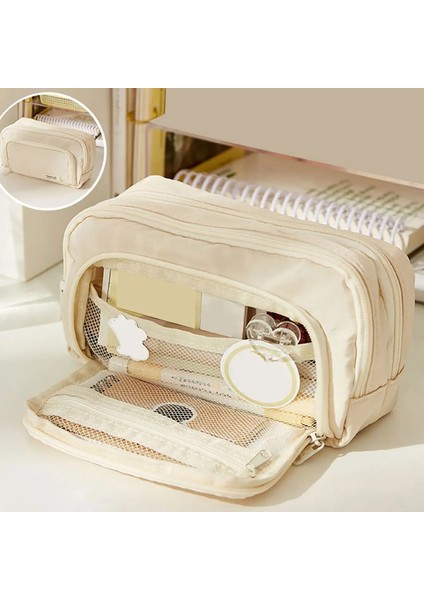 Kalem Kılıfı Büyük Kapasiteli Kalem Çantası El Pen Çantası Kozmetik Taşınabilir Hediye Ofis Okulu Teen Girl Erkek Erkek Kadınlar Yetişkin Renk: Bej (Yurt Dışından)