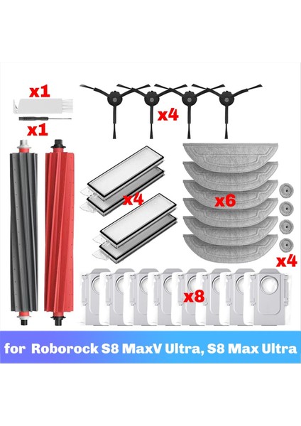 Roborock S8 Maxv Ultra S8 Max Ultra Yedek Parça Ana Yan Fırça Paspas Bezleri Filtre Toz Torbası Aksesuarları (Yurt Dışından) fiyatları