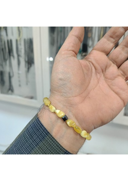 Doğal Damla Kehribar ve Hematit Taşı Bileklik