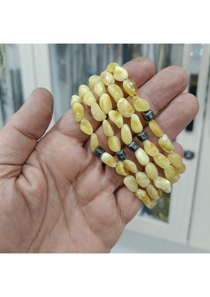 Doğal Damla Kehribar ve Hematit Taşı Bileklik fiyatları