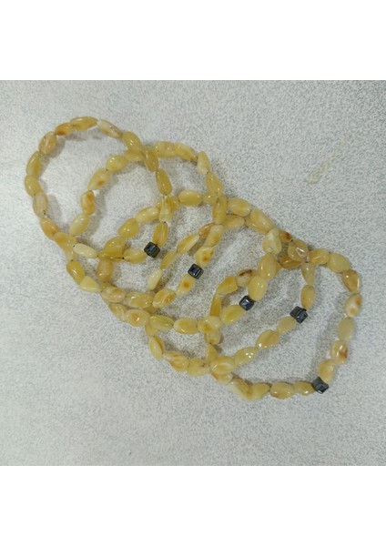 Doğal Damla Kehribar ve Hematit Taşı Bileklik modelleri