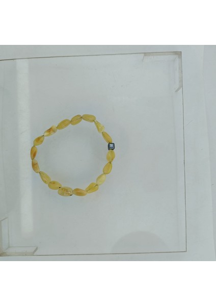 Doğal Damla Kehribar ve Hematit Taşı Bileklik