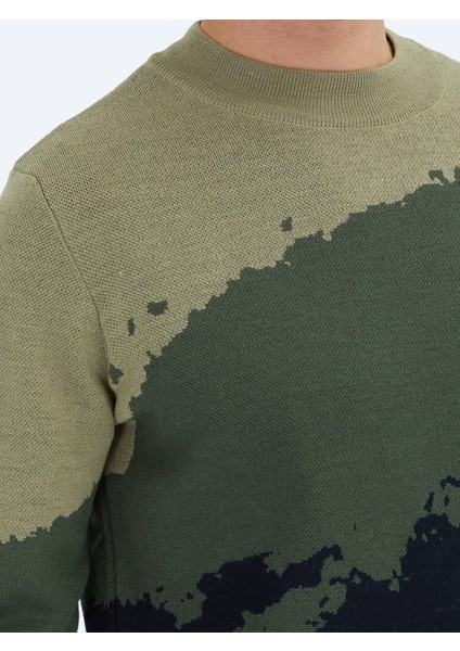 Lacivert Yarım Balıkçı Yaka Desenli Yün Karışımlı Triko Kazak