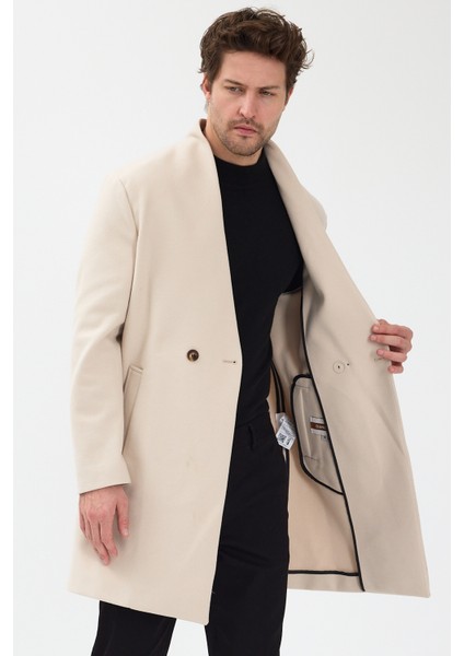 Erkek Kruvaze Kaşe Palto Mont Ekru fiyatları