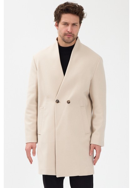 Erkek Kruvaze Kaşe Palto Mont Ekru modelleri