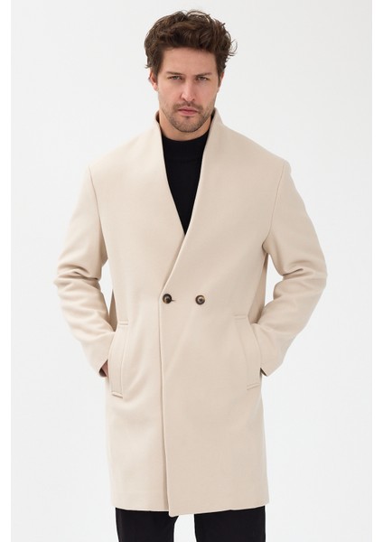 Erkek Kruvaze Kaşe Palto Mont Ekru fırsatları