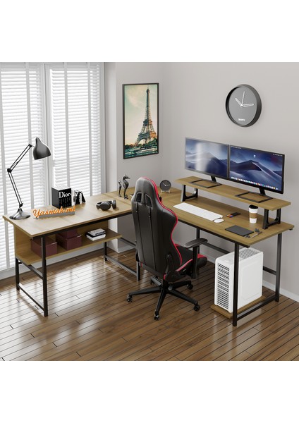 200-C Ceviz L Masa, Oyun Masası, L-Tipi Bilgisayar Masası