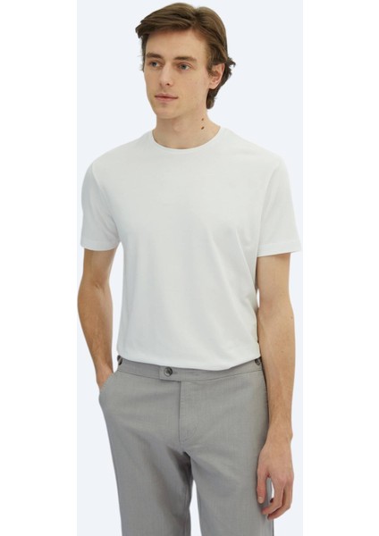 Beyaz Bisiklet Yaka Pamuk Karışımlı T-Shirt fiyatları