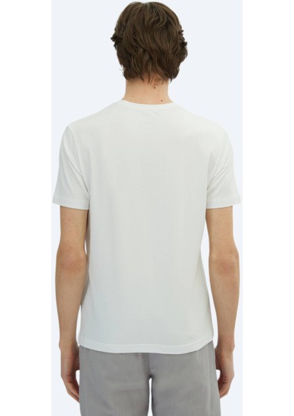 Beyaz Bisiklet Yaka Pamuk Karışımlı T-Shirt indirimleri