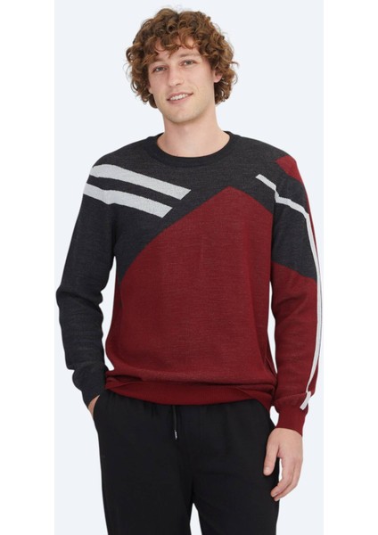 Kırmızı Bisiklet Yaka Desenli Yün Karışımlı Triko Kazak fiyatları