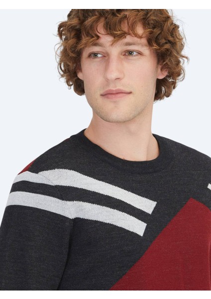 Kırmızı Bisiklet Yaka Desenli Yün Karışımlı Triko Kazak indirimleri