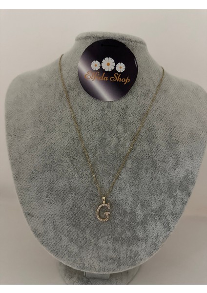 Çelik G Harf Taşlı Kolye