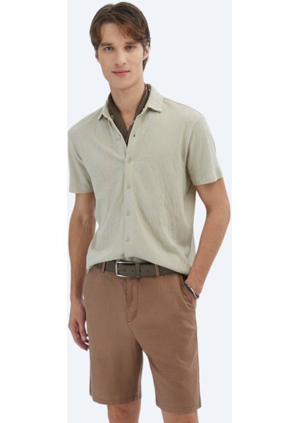 Bej Düz Regular Fit Casual Pamuk Karışımlı Gömlek fiyatları