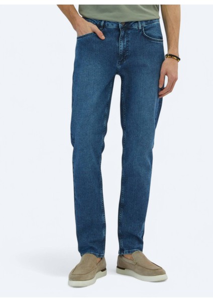 Orta Mavi Slim Fit Çevre Dostu Denim Pamuk Karışımlı Pantolon indirimleri