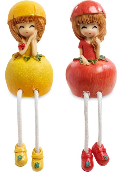 Ayakları Sallanan Elma Limon Kız Figürlü 2'li Heykel Biblo Seti Dekoratif Obje Hediyelik 20 Cm. fiyatları