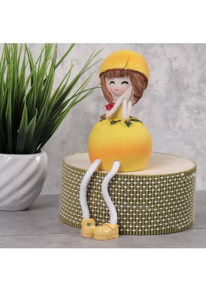 Ayakları Sallanan Elma Limon Kız Figürlü 2'li Heykel Biblo Seti Dekoratif Obje Hediyelik 20 Cm. modelleri