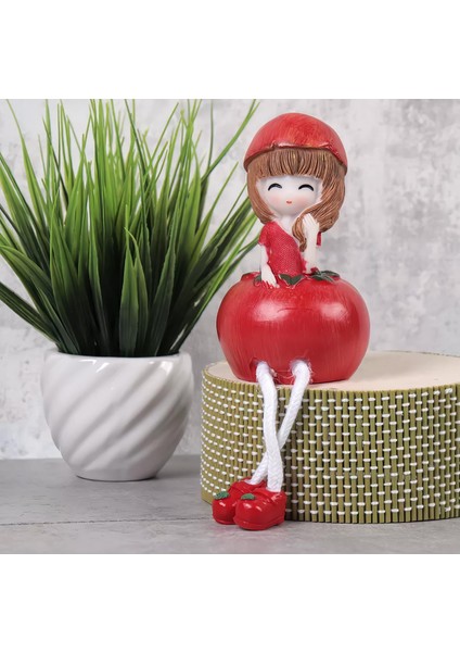 Ayakları Sallanan Elma Limon Kız Figürlü 2'li Heykel Biblo Seti Dekoratif Obje Hediyelik 20 Cm. fırsatları