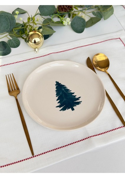 Yeni Yıl 21 cm Çam Ağacı Desenli Tabak