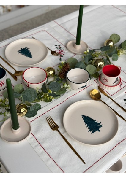 Yeni Yıl 21 cm Çam Ağacı Desenli Tabak modelleri