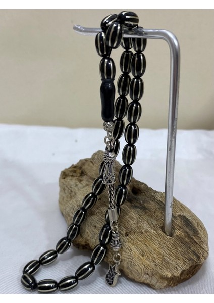 Oltu Gümüş Işlemeli Siya Tespih