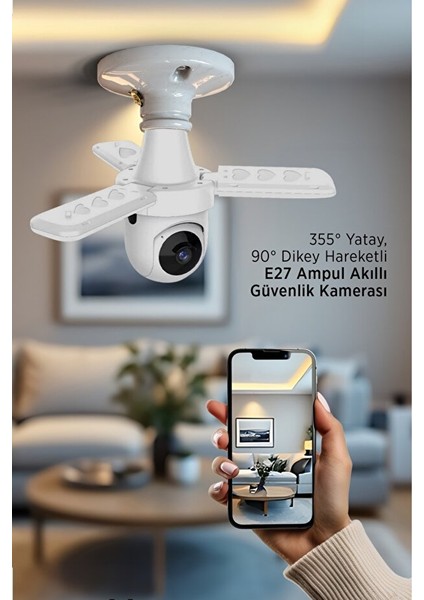 360° Projektör Ampul Güvenlik Kamerası | Wi-Fi | Gece Görüş | Hareket Takip | Çift Yönlü Ses