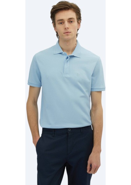 Mavi Düz Polo Yaka %100 Pamuk T-Shirt fiyatları