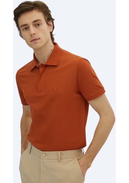 Kiremit Düz Polo Yaka %100 Pamuk T-Shirt fırsatları