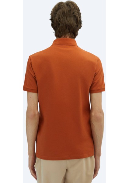 Kiremit Düz Polo Yaka %100 Pamuk T-Shirt