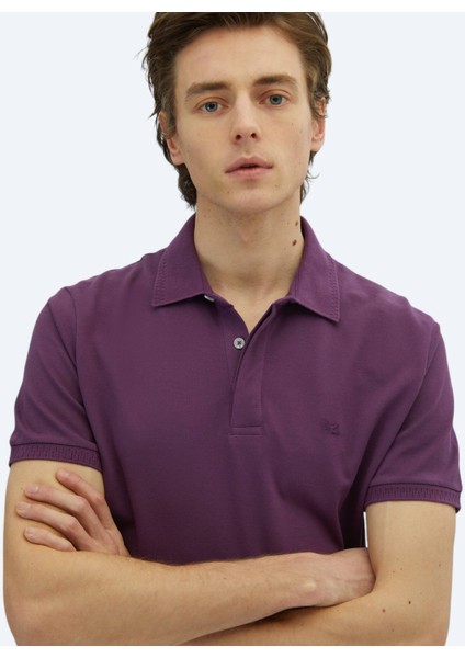 Mor Düz Polo Yaka %100 Pamuk T-Shirt fırsatları