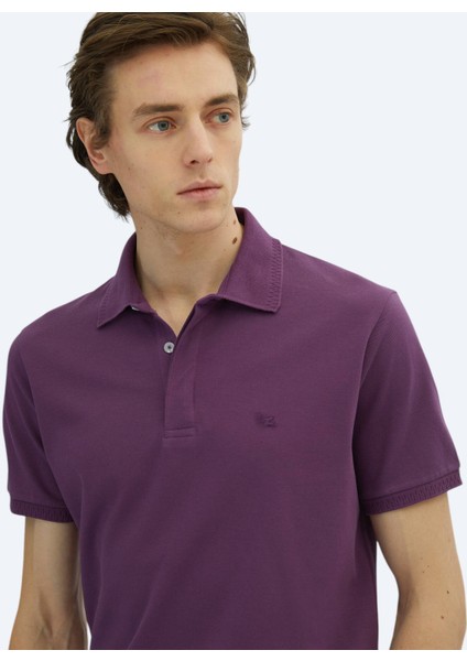 Mor Düz Polo Yaka %100 Pamuk T-Shirt indirimleri