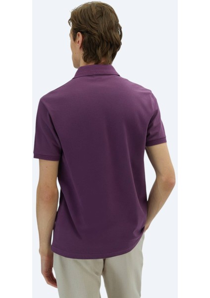 Mor Düz Polo Yaka %100 Pamuk T-Shirt