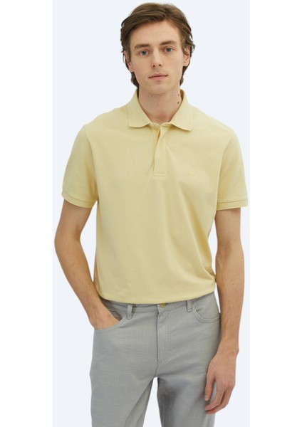 Sarı Düz Polo Yaka %100 Pamuk T-Shirt